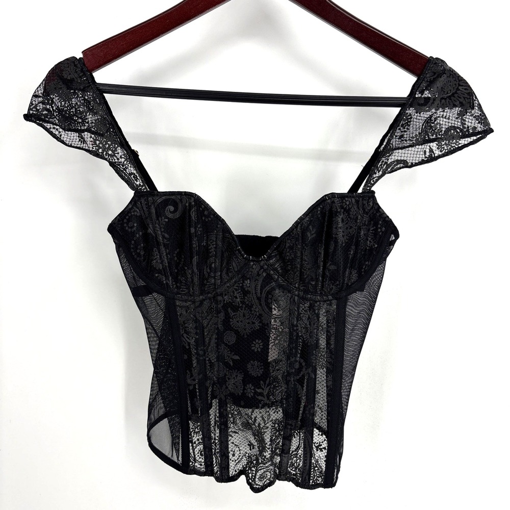 Vintage VICTORIAS SECRET Corset Bustier Womens 36B Black Mesh Very Sexy Y2K